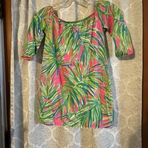 Lilly Pulitzer Girls Mini Enna Dress Tiki Pink Royal Lime  Size Medium 6-7 EUC